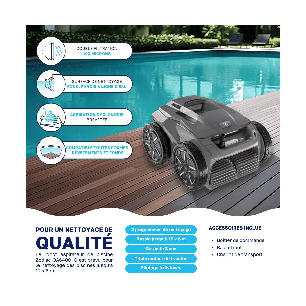 Robot piscine Zodiac Alpha OA 6400 iQ — Sensor Nav 4WD 12 x 6 m