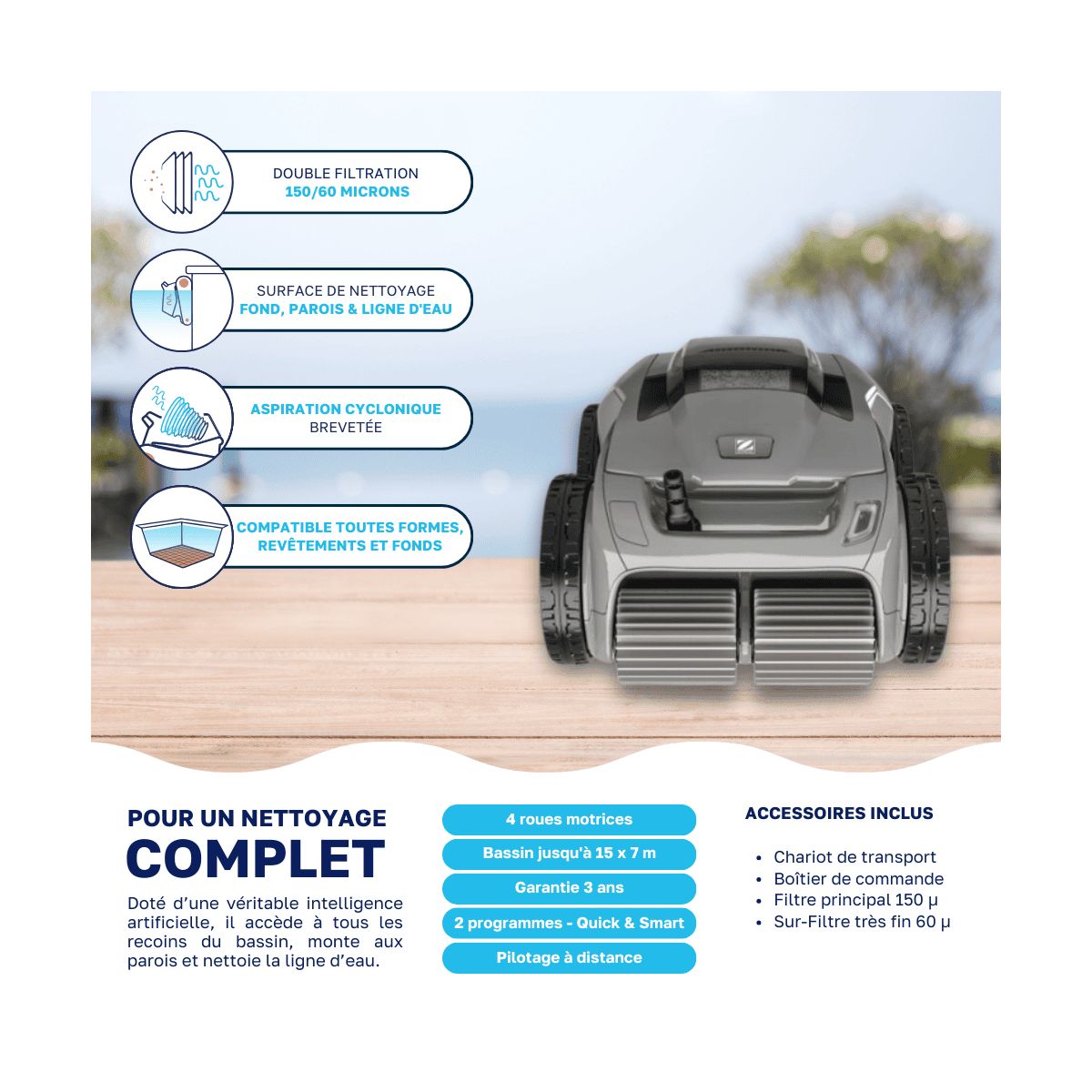 Robot piscine Zodiac Alpha OA 6600 iQ — Sensor Nav 4WD App iAquaLink