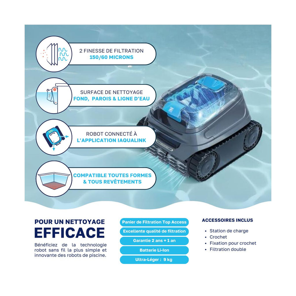 Robot piscine sans fil Zodiac Freerider CNX-Li 52 iQ — Batterie lithium